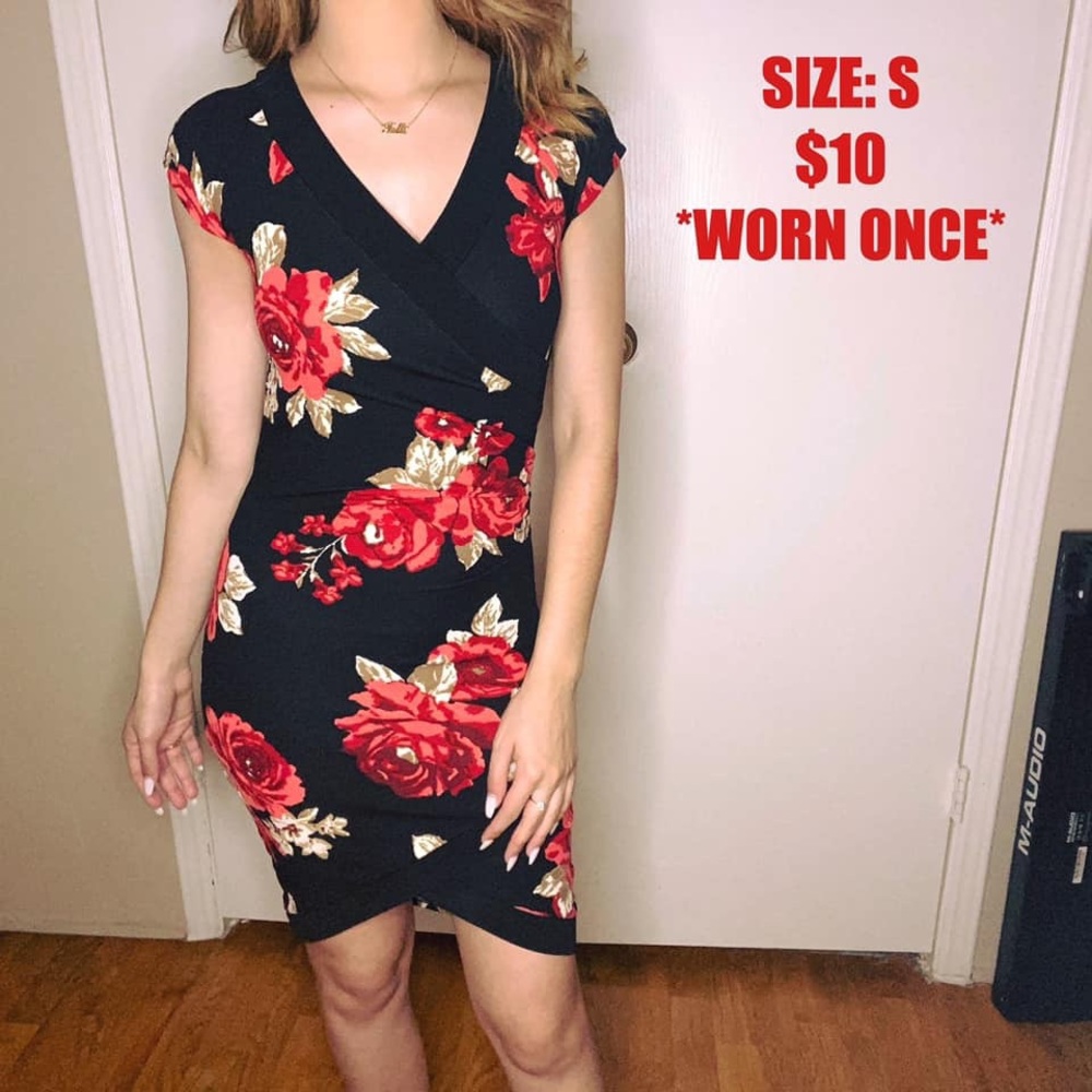 Floral Black Mini Dress